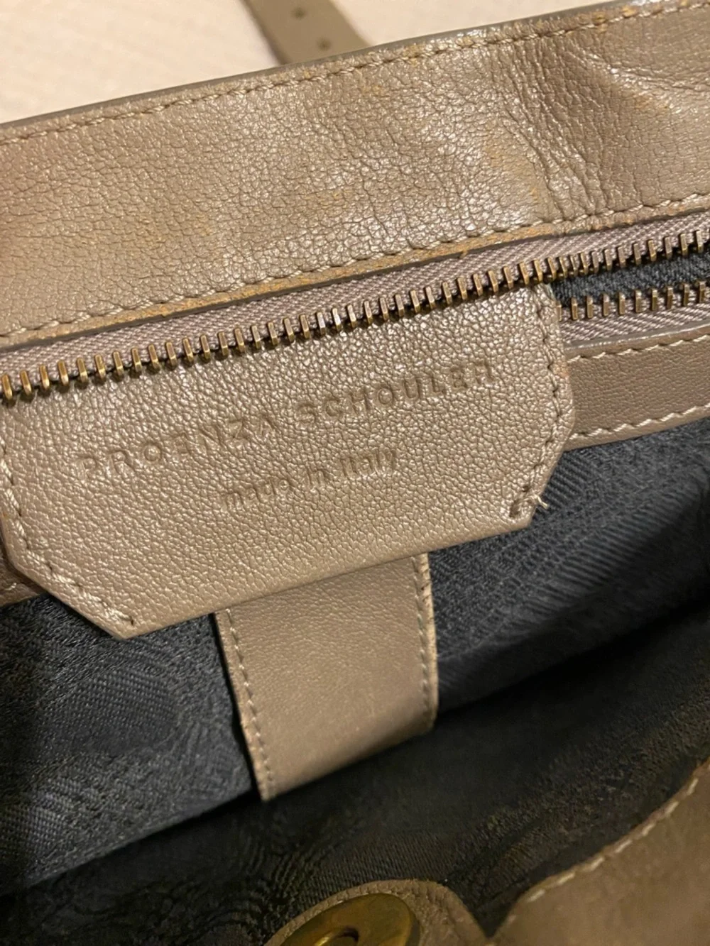PROENZA SCHOULDER Leather Satchel Handbag in Olive Taupe with Gold Hardware
